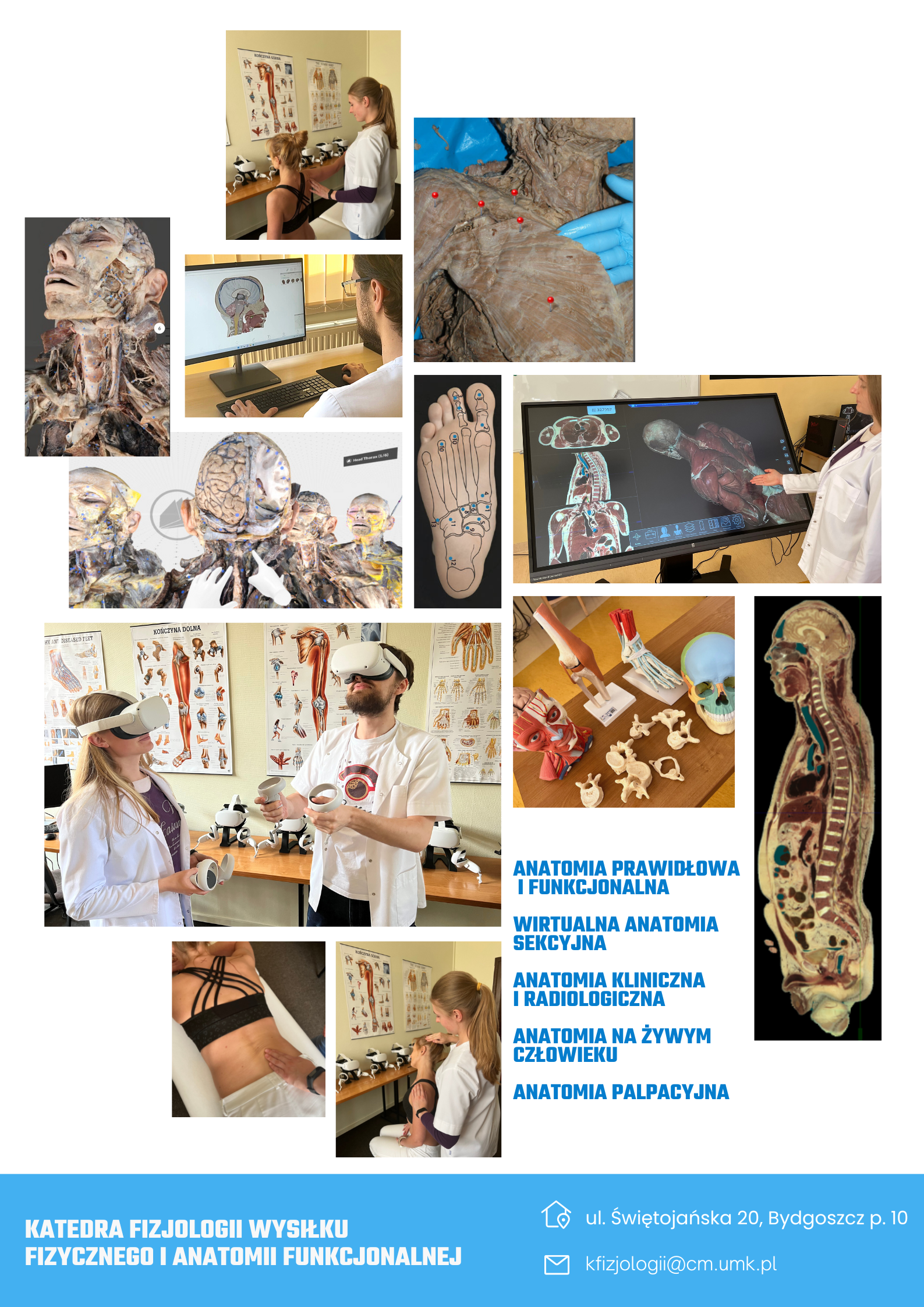 Plakat ze zdjęciami z Katedry Fizjologii Wysiłku Fizycznego i Anatomii Funkcjonalnej 